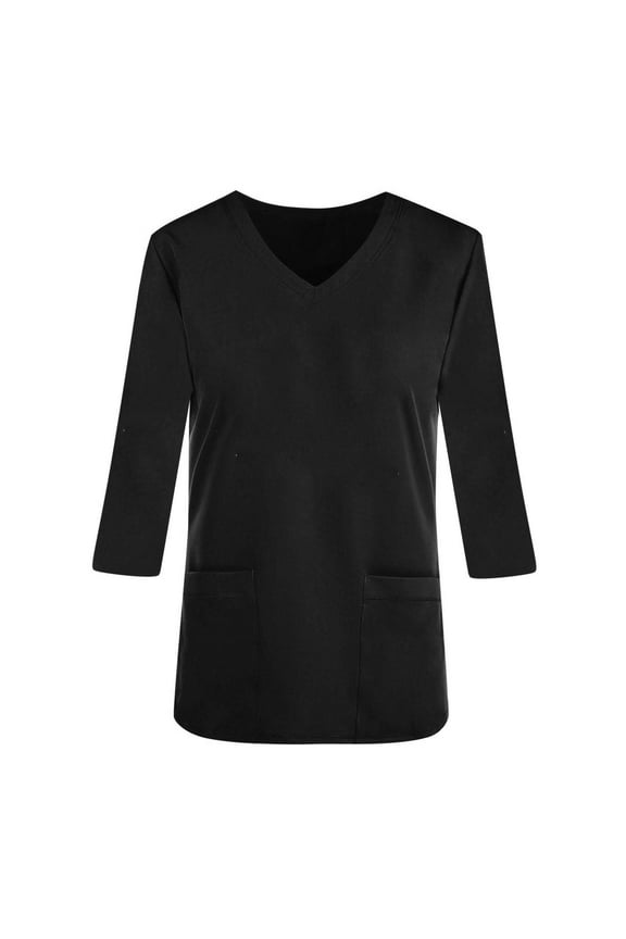 Scrubs for Women 3/4 Sleeve V Neck Stretchy Medical Nursing Tops with Pockets Solid Color Workwear Uniform Shirts