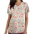 thumbnail image 1 of Kilaqueen Scrubs for Women Fashion Funny Printed V Neck Short Sleeve Nursing Uniform Shirts Stretch Relaxed Fit Medical Working Tops, 1 of 4