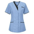 thumbnail image 1 of Kilaqueen Scrubs for Women Stretch Short Sleeve V-Neck Snap-Front Nursing Uniform Shirts Casual Medical Work Dressy Solid Color Tops, 1 of 2