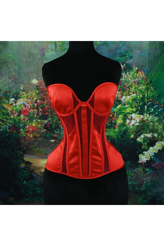 See Through Corset Tops for Women Sexy Mesh Sheer Renaissance Boned Bodice Masquerade Party Costume Lace Up Overbust Bustier