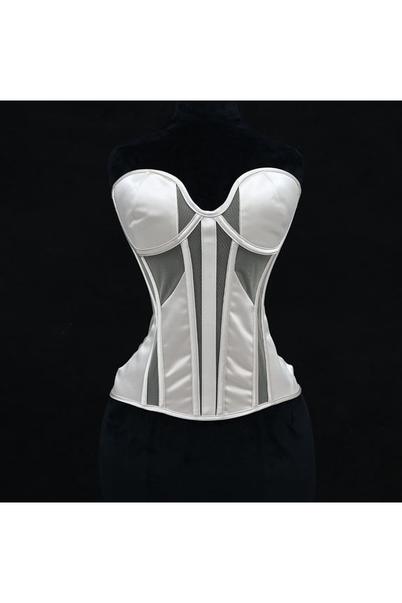 See Through Corset Tops for Women Sexy Mesh Sheer Renaissance Boned Bodice Masquerade Party Costume Lace Up Overbust Bustier