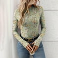 thumbnail image 1 of Kilaqueen Sexy Mesh Tops for Women Slim Fit Floral Lace Long Sleeve Mock Neck Going Out Tops with Thumb Holes, See Through Shirt Blouses Tops Undershirts Mesh Sheer Layering Tops Party Clubwear, 1 of 7