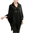 thumbnail image 1 of Kilaqueen Shawl Wraps for Women with Hooded Trumpet Button Fringe Tassel Pullover Wrap Solid Color Trendy Poncho Cape for Fall Winter, 1 of 4