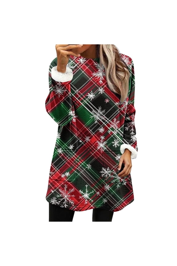 Sherpa Fleece Sweatshirts for Women Trendy Turtleneck Christmas Printed Sweater with Pockets Plus Size Fall Winter Warm Pullover Tops
