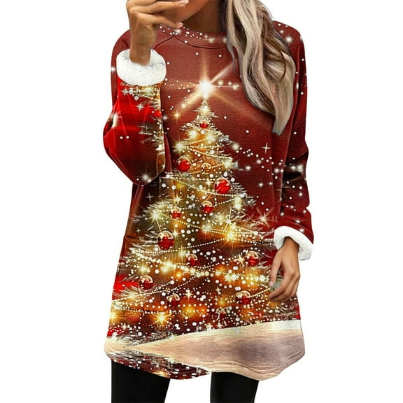 Kilaqueen Sherpa Fleece Sweatshirts for Women Trendy Turtleneck Christmas Printed Sweater with Pockets Plus Size Fall Winter Warm Pullover Tops