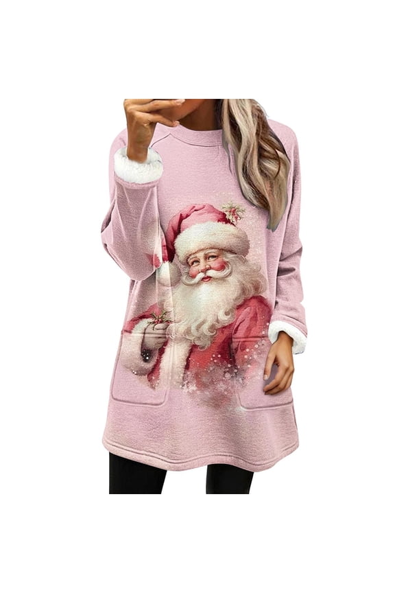 Sherpa Fleece Sweatshirts for Women Trendy Turtleneck Christmas Printed Sweater with Pockets Plus Size Fall Winter Warm Pullover Tops