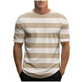 thumbnail image 1 of Kilaqueen Shirts for Men Horizontal Stripe Color Block Short Sleeve Crewneck Pollover Tops Casual Fashion Vacation Summer Beach Tees, 1 of 5