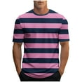 thumbnail image 1 of Kilaqueen Shirts for Men Horizontal Stripe Color Block Short Sleeve Crewneck Pollover Tops Casual Fashion Vacation Summer Beach Tees, 1 of 5
