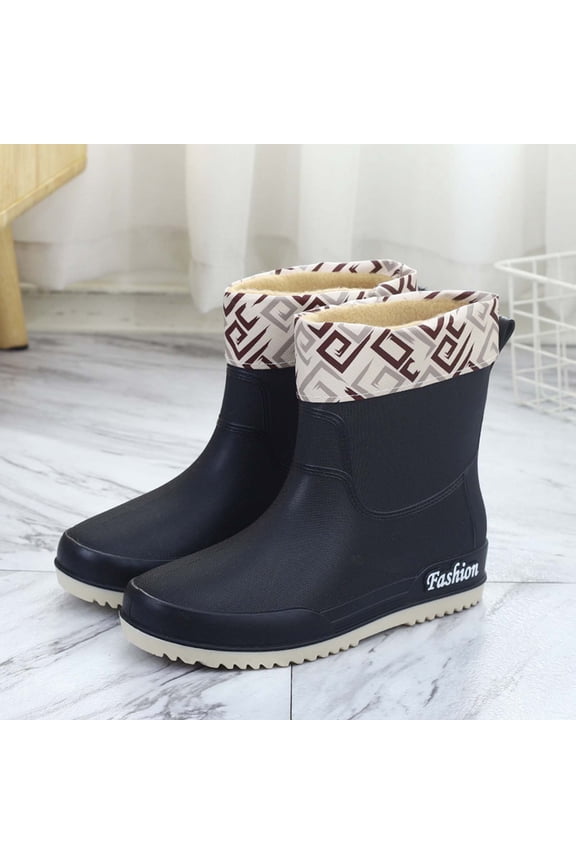 Short Rain Boots Women Waterproof Non Slip Work Rubber Boots Fleeced Lined Insulated Winter Ankle Rain Boots, Rain-Mud Boots, Slip On Lightweight Comfortable Outdoor Hunting Garden Boots