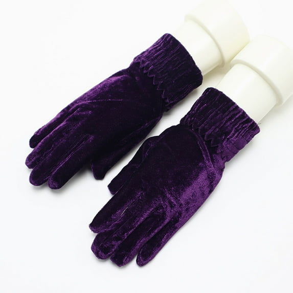 Kilaqueen Short Velvet Warm Gloves for Women Elegant Fashion Elastic Winter Gloves Cosplay Tea Party Wrist Mitten for Dancing Party