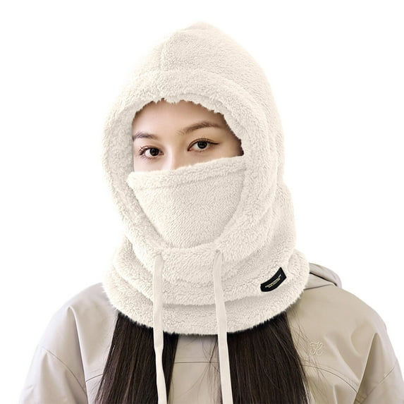 Kilaqueen Ski Balaclava Face Mask for Women Windproof Winter Warm Neck Cover Helmet Hood Fleece Beanie Hat with Drawstring