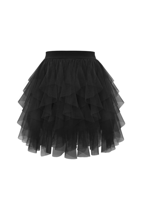 Skirts for Women Tulle Mesh Elastic Waist Pleated Mini Skirt Solid Color Tiered Party Trendy Tutus