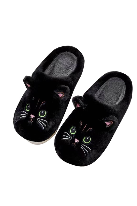 Slippers for Women Indoor Cute Cartoon Cat Plush Fleece Slippers Cozy Soft Memory Foam Indoor Non-slip Winter Slippers