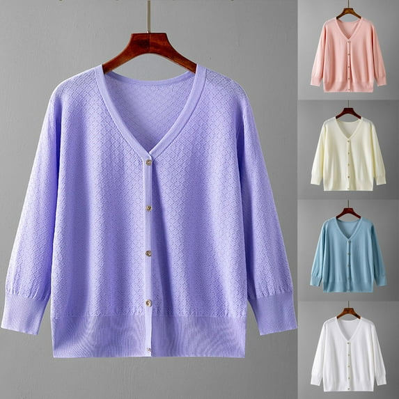 Kilaqueen Soft Lightweight Cardigans for Women Vintage V Neck Cardigan Sweaters Long Sleeve Button Down Tunic Shirts Aesthetic 90s Outerwear Tops