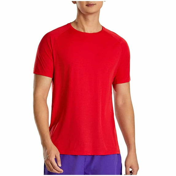 Kilaqueen Solid Color Mens Shirts Quick Dry Short Sleeve Crew Neck Moisture Wicking Pullover Tops Athletic Running Gym Quick Dry Tee