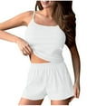 thumbnail image 1 of Kilaqueen Solid Color Pajama Set Women Sleeveless Casual Spaghetti Strap U Neck Waist Drawstring Short Knit Lounge Set 2 Piece Outfits, 1 of 4