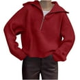 thumbnail image 1 of Kilaqueen Solid Color Women's Sweaters Long Sleeve Zip Lapel Ribbed Knit Pullover Tops 2025 Trendy Fall WInter Warm Sweater, 1 of 7