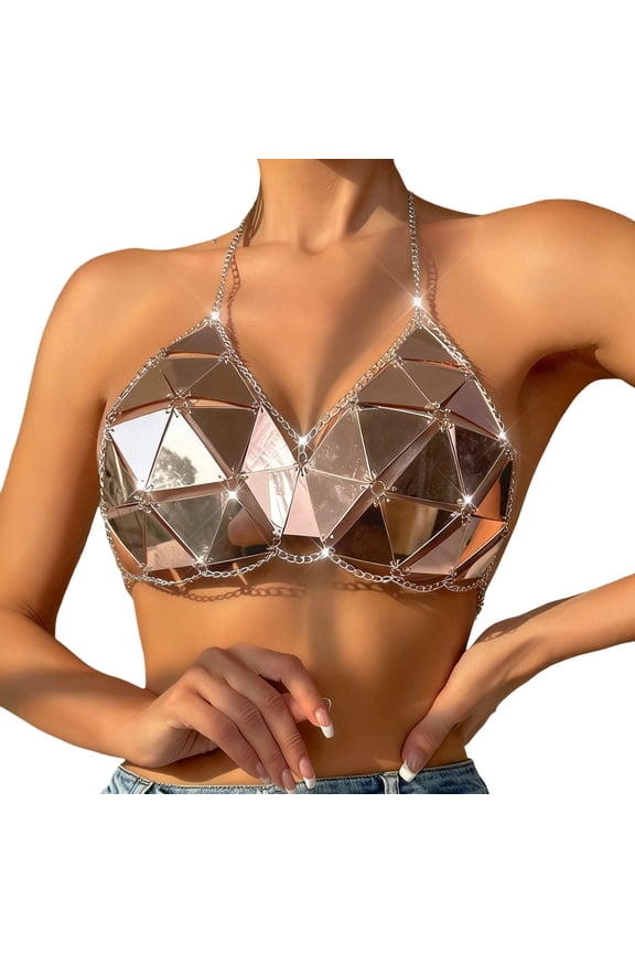 Sparkly Sequin Bras for Women Spaghetti Strap Halter V Neck Bikini Tops Fashion Sexy Club Party Festival Outfits