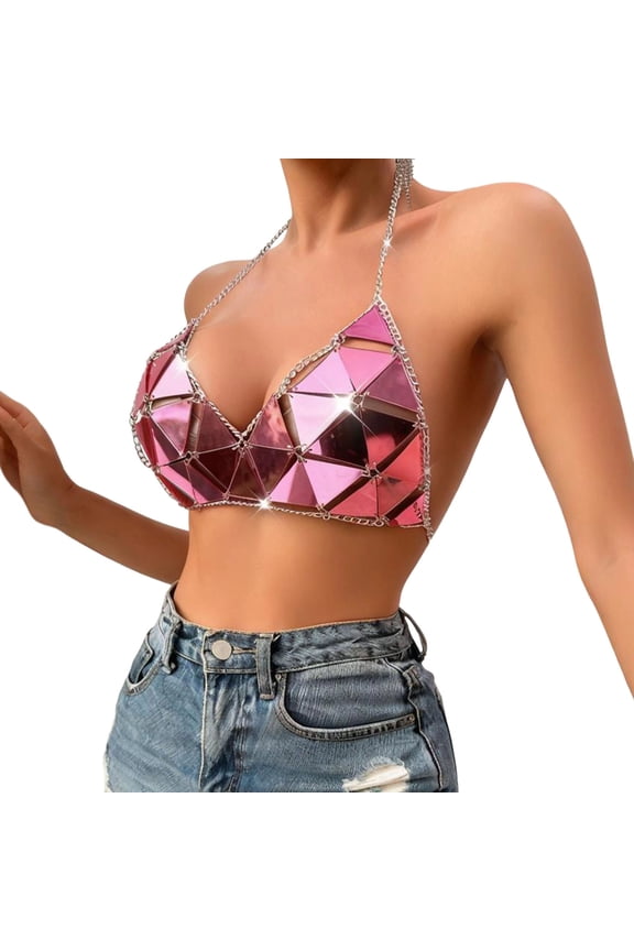 Sparkly Sequin Bras for Women Spaghetti Strap Halter V Neck Bikini Tops Fashion Sexy Club Party Festival Outfits