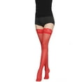 thumbnail image 1 of Kilaqueen Stockings for Women Sexy Lace Top See Through Silky Sheer Thigh High Stockings with Anti-Slip Silicone Band, 1 of 2