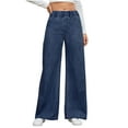thumbnail image 1 of Kilaqueen Straight Leg High Waisted Jeans for Women Stretchy Wide Leg Baggy Loose Trendy Full Denim Pants, 1 of 6