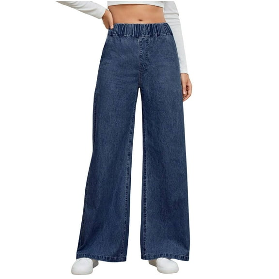 Kilaqueen Straight Leg High Waisted Jeans for Women Stretchy Wide Leg Baggy Loose Trendy Full Denim Pants
