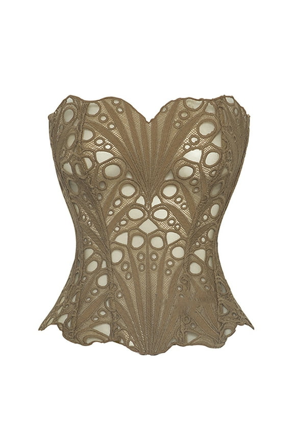 Strapless Corset Top for Women Sexy Hollow Floral Lace Overbust Corset Bustier Clubwear Bodyshaper Vintage Brocade Bandeau Tops