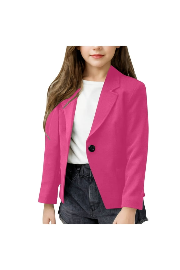 Suit Jacket for Girl Notch Lapel Open Front Long Sleeve Solid Color Blazer School Playdate Formal Wear Suit Jacket 5-14 Years