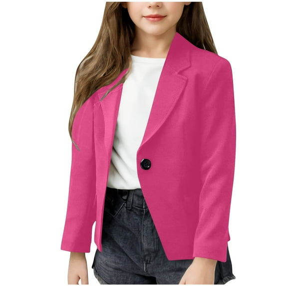 Kilaqueen Suit Jacket for Girl Notch Lapel Open Front Long Sleeve Solid Color Blazer School Playdate Formal Wear Suit Jacket 5-14 Years