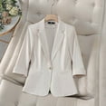 thumbnail image 1 of Kilaqueen Summer Blazers for Women Lightweight 3/4 Sleeve Notch Lapel Slim Fit Button Front Blazer Casual Work Office Suit Jackets with Pockets, 1 of 5