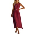 thumbnail image 1 of Kilaqueen Summer Linen Dresses for Women Button V Neck Sleeveless Midi Dress Casual Cotton Shift Dress Flowy High Waisted Pleated Beach Long Dresses, 1 of 9