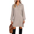thumbnail image 1 of Kilaqueen Sweater Dress for Women Long Sleeve 1/4 Zipper Collared Ribbed Knit Dress Casual Solid Color Warm Relaxed Fit Dresses, 1 of 5