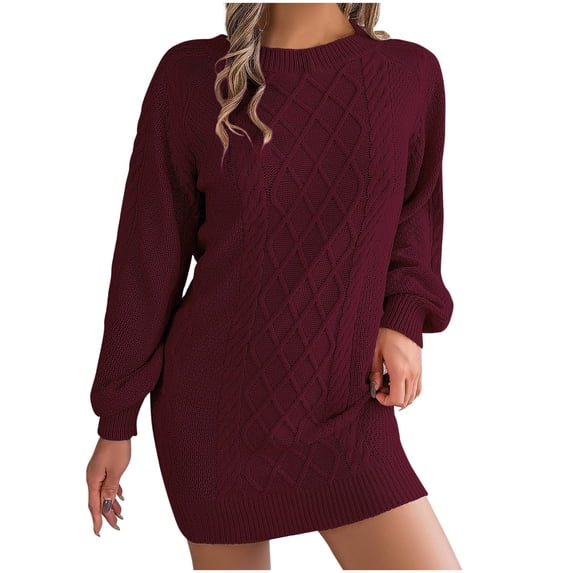 Kilaqueen Sweater Dresses for Women 2025 Lantern Sleeve Round Neck Solid Color Ribbed Knit Pullover Dresses Fall Outfits Vacation Winter Clothes