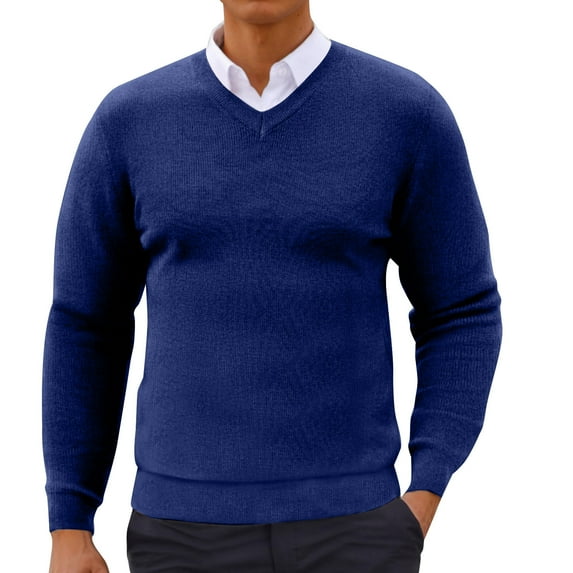 Kilaqueen Sweaters for Men V-Neck Long Sleeve Knit Pullover Tops Casual Solid Color Fall Spring Relaxed Fit Basic Top