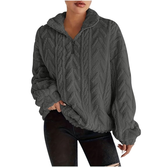 Kilaqueen Sweaters for Women 1/4 Zip Up Long Sleeve Turtleneck Cable Knit Sweater Casual Solid Color Comfy Warm Trendy Pullover Tops