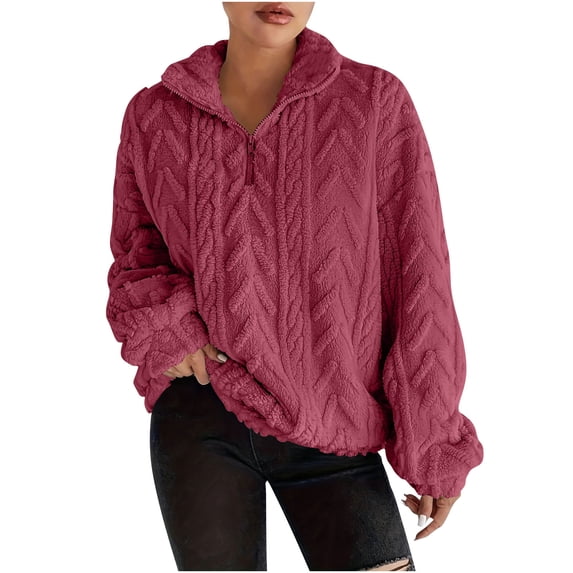 Kilaqueen Sweaters for Women 1/4 Zip Up Long Sleeve Turtleneck Cable Knit Sweater Casual Solid Color Comfy Warm Trendy Pullover Tops