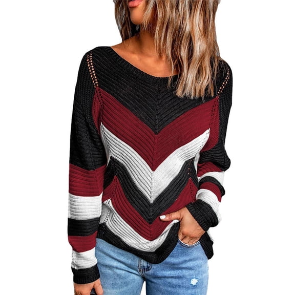 Kilaqueen Sweaters for Women Fashion Print Long Sleeve Crew Neck Knit Pullover Tops Casual Trendy Comfy Sweater