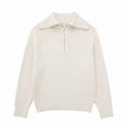 thumbnail image 1 of Kilaqueen Sweaters for Women Zip Up Lapel Long Sleeve Knit Pullover Tops Solid Color Loose Fit Warm Sweater, 1 of 2
