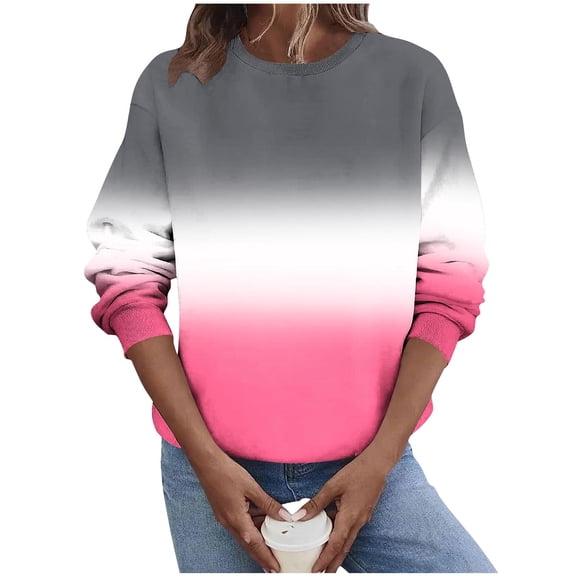 Kilaqueen Sweatshirt for Women Gradient Long Sleeve Crew Neck Pullover Tops Casual Trendy Dropped Shoulder Comfy Warm Sweatshirts