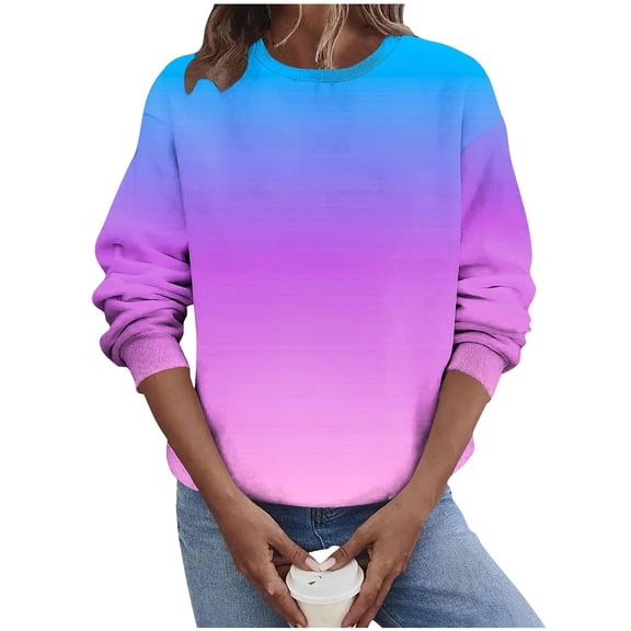Kilaqueen Sweatshirt for Women Gradient Long Sleeve Crew Neck Pullover Tops Casual Trendy Dropped Shoulder Comfy Warm Sweatshirts