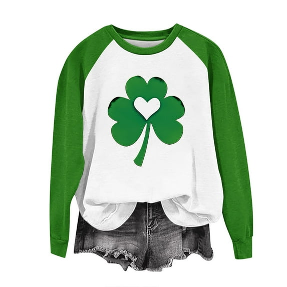 Kilaqueen Sweatshirt for Women St Patricks Day Shamrock Raglan Long Sleeve Crew Neck Pullover Tops