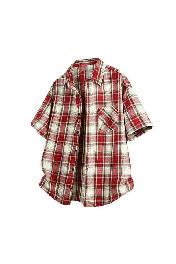 T Shirts for Man Short Sleeve Button Down Checkered Pocket Collared Shirts Regular Fit Casual Plus Size Shirts