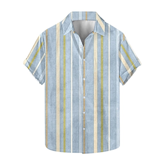 Kilaqueen T Shirts for Man Striped Print Short Sleeve Button Down Vintage Old Style Shirt Summer Tropical Holiday Beach Male Shirts