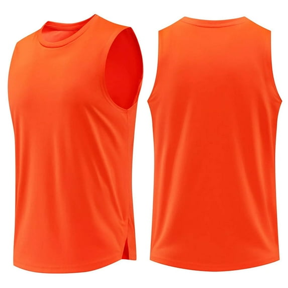 Kilaqueen Tank Tops Men Quick Drying Crew Neck Sleeveless Shirt Moisture Wicking Solid Color Athletic Gym Muscle Workout Tops