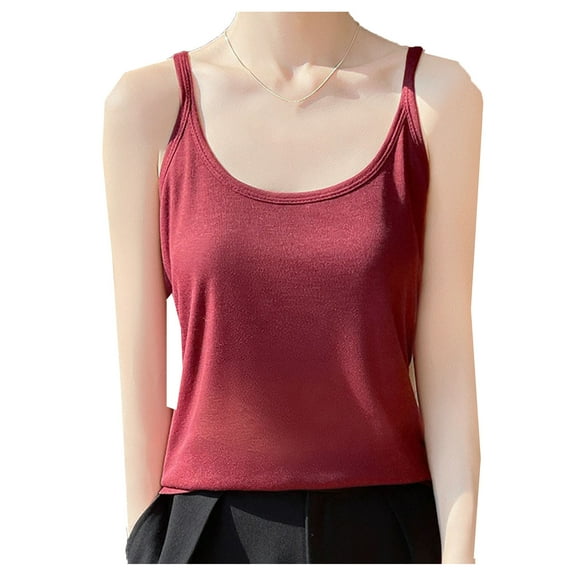Kilaqueen Tank Tops for Women Crew Neck Spaghetti Straps Sleeveless Tops Casual Solid Color Relaxed Fit Basic Tanks