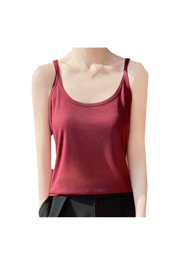 Tank Tops for Women Crew Neck Spaghetti Straps Sleeveless Tops Casual Solid Color Relaxed Fit Basic Tanks