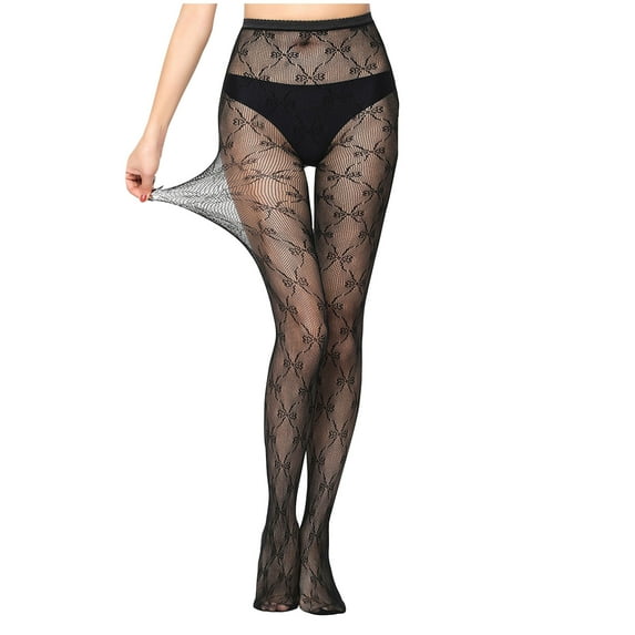 Kilaqueen Tights for Women High Waist Fishnet Thigh High Stockings Transparent Hollow Out Sexy Lace Leggings Floral Lace Net Mesh Pantyhose