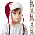 thumbnail image 1 of Kilaqueen Toddler Baby Knit Trapper Hat with Ear Flaps Little Boys Girls Beanie Bootie Set for Cold Weather Comfy Fleece Winter Warm Hat 1-3 Years, 1 of 3