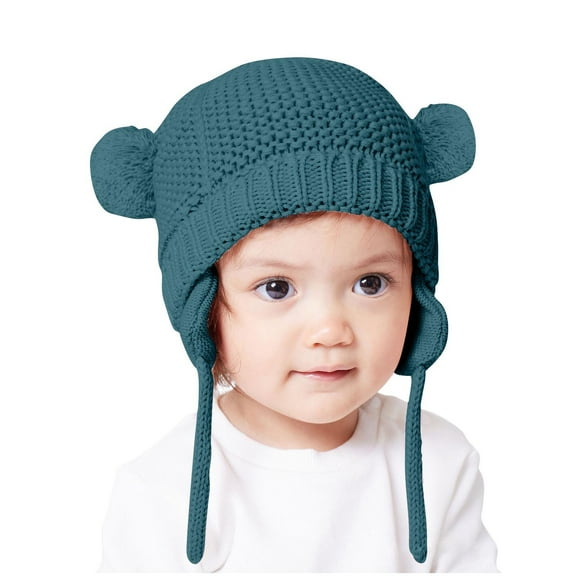 Kilaqueen Toddler Kids Infant Winter Hat, Newborn Baby Beanie Earflaps Hat, Fall Winter Cute Pompoms Wool Hat, Baby Boys Girls Soft Warm Knitted Beanie Hat with Earflap