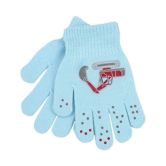 Kilaqueen Toddler Kids Trucks Pattern Stretch Gloves Winter Knitted Gloves for Boys Girls Cold Weather Cute Cartoon Graphic Warm Gloves 1-7 Years